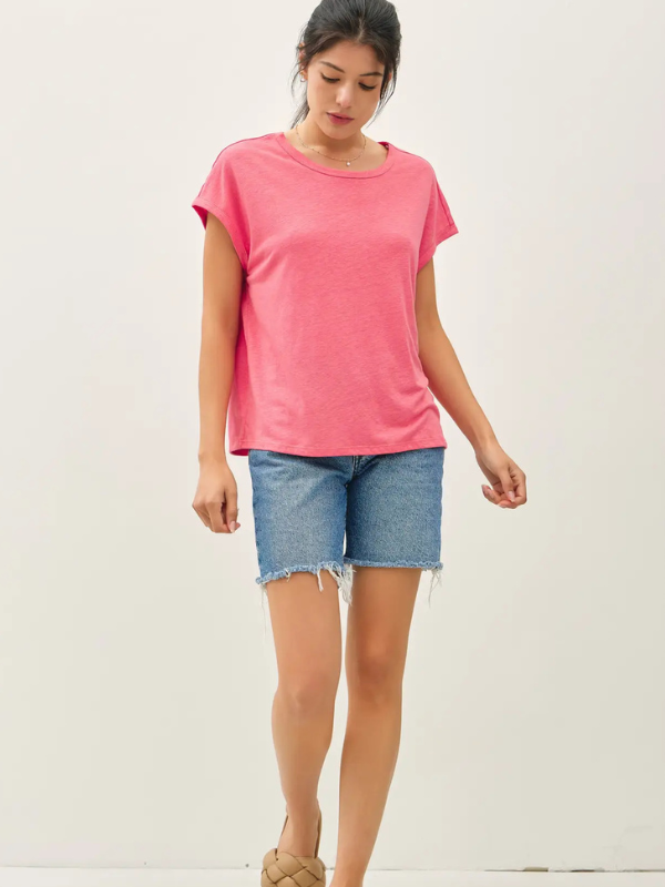 Pink Linen Blend Boxy Tee
