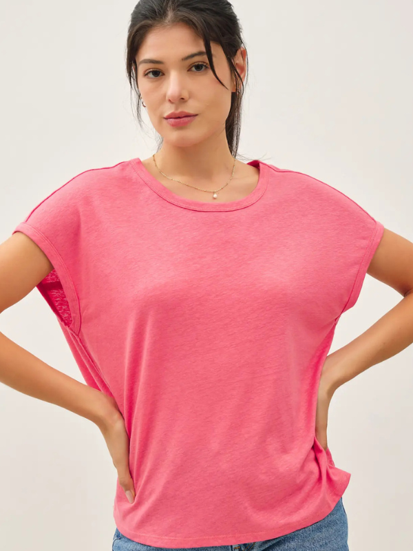 Pink Linen Blend Boxy Tee