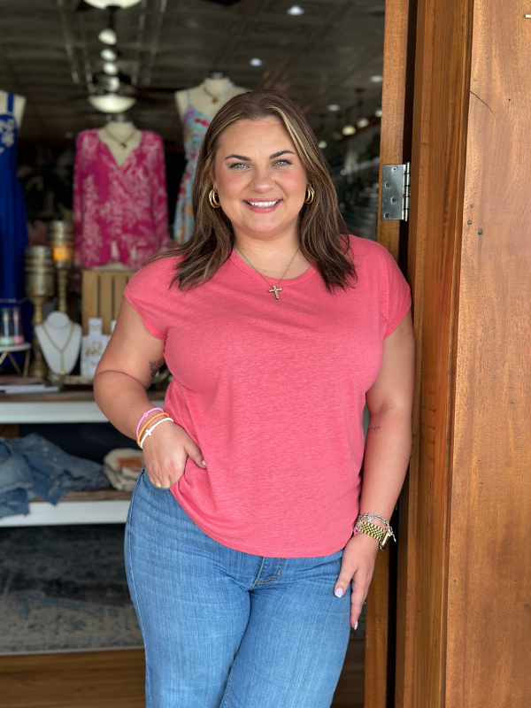 Pink Linen Blend Boxy Tee