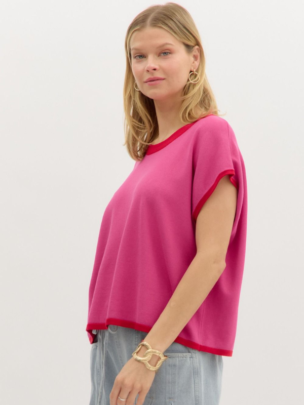 Pink + Red Knit Top
