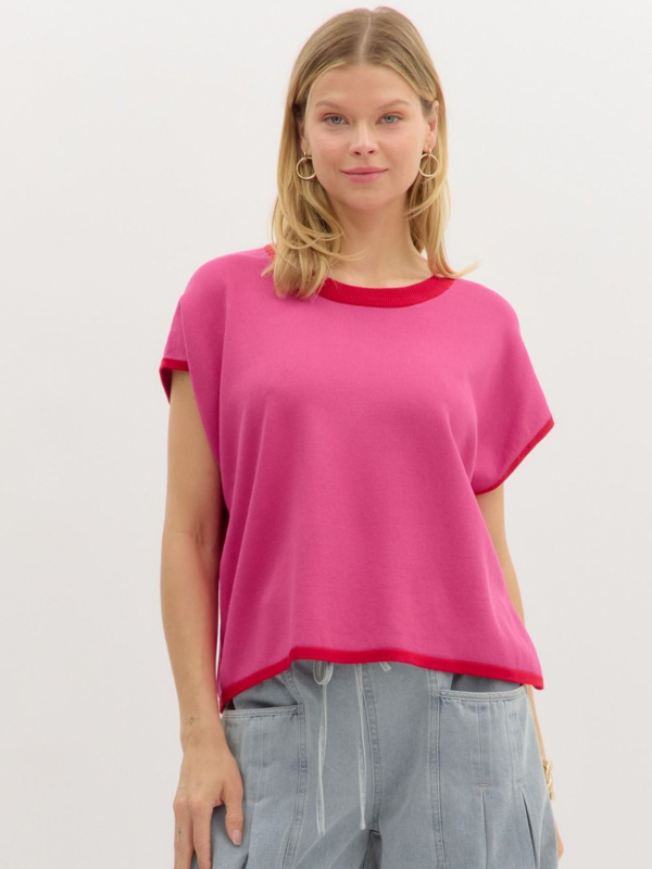 Pink + Red Knit Top