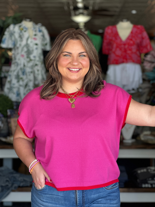 Pink + Red Knit Top
