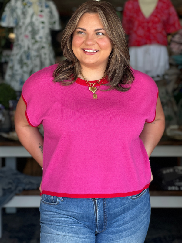 Pink + Red Knit Top
