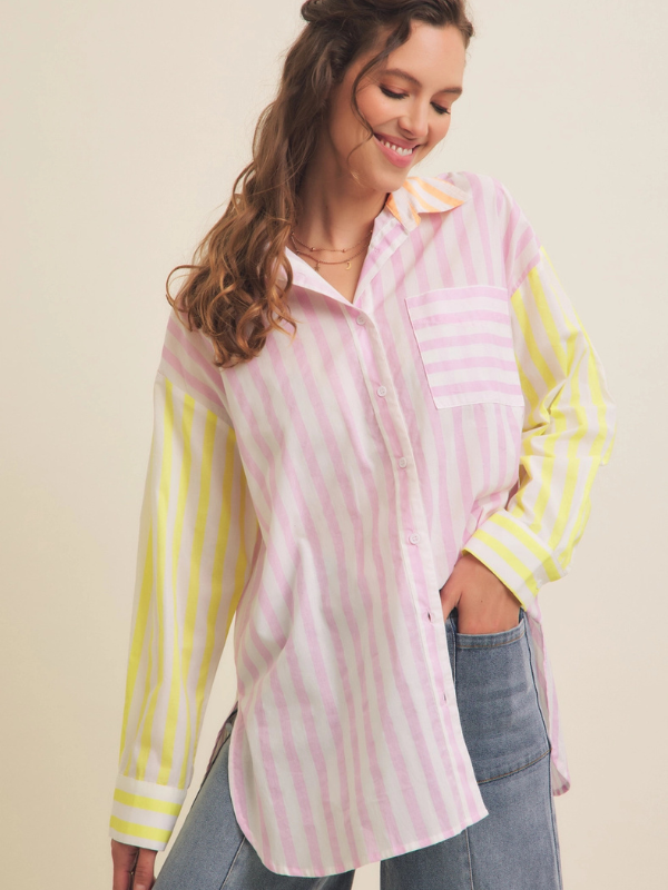 Pink Stripe Mix Button Down Shirt