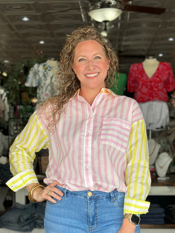 Pink Stripe Mix Button Down Shirt