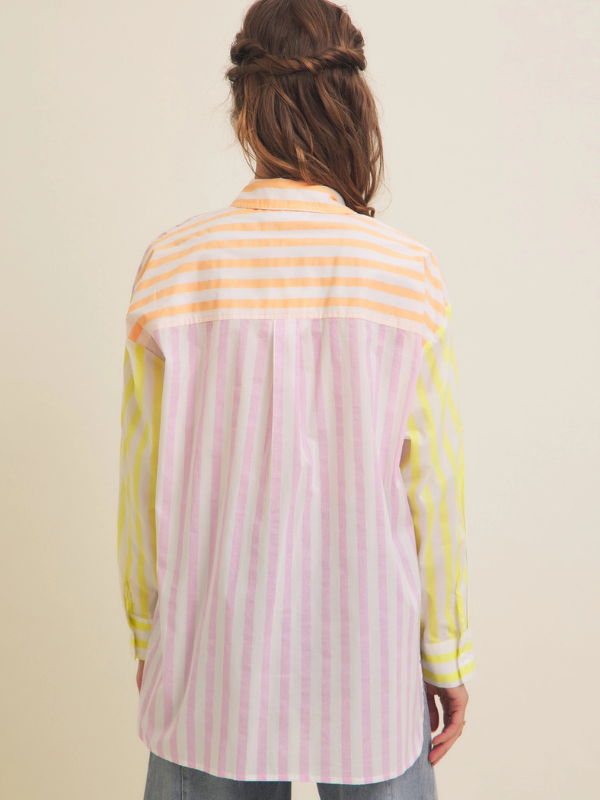 Pink Stripe Mix Button Down Shirt