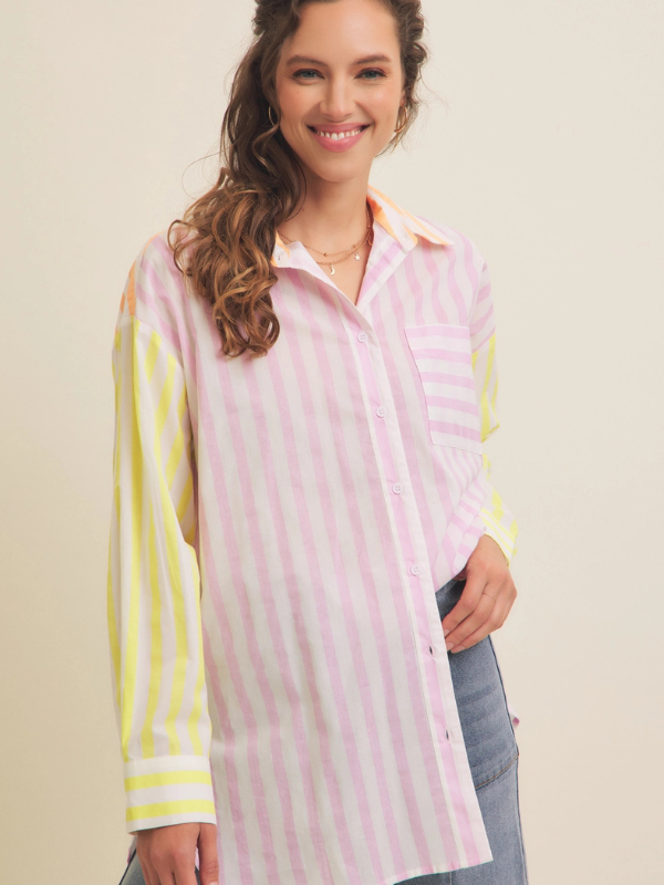 Pink Stripe Mix Button Down Shirt