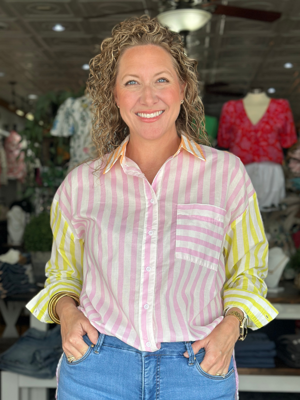 Pink Stripe Mix Button Down Shirt