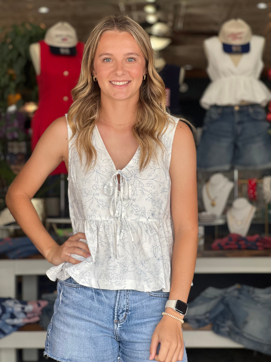 Powder Blue Floral Babydoll Top