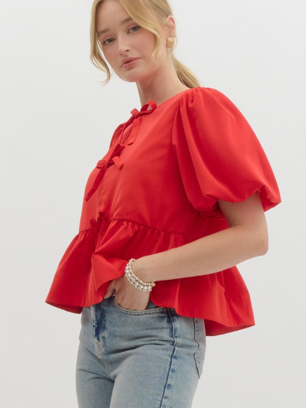 Red Bow Peplum Top