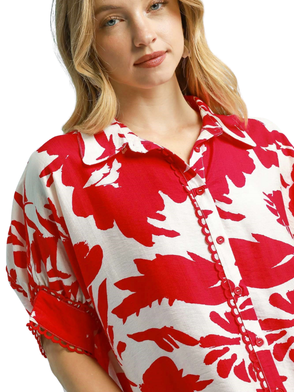 Red Floral Button Up