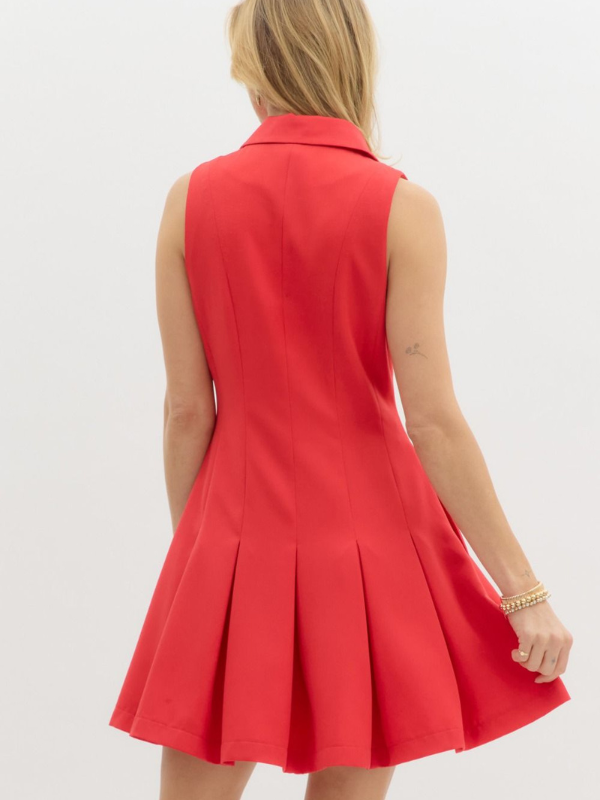 Red Gold Button Front Dress