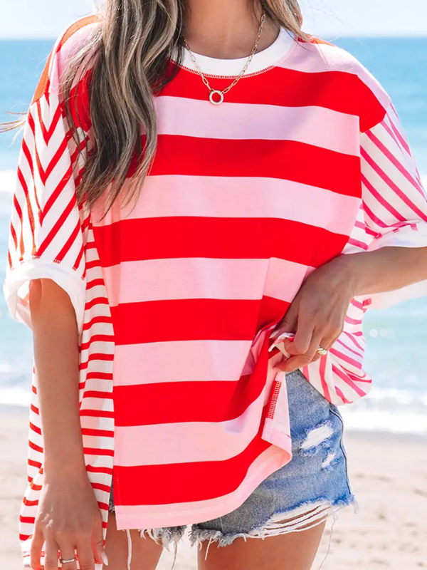 Red + Pink Stripe Top
