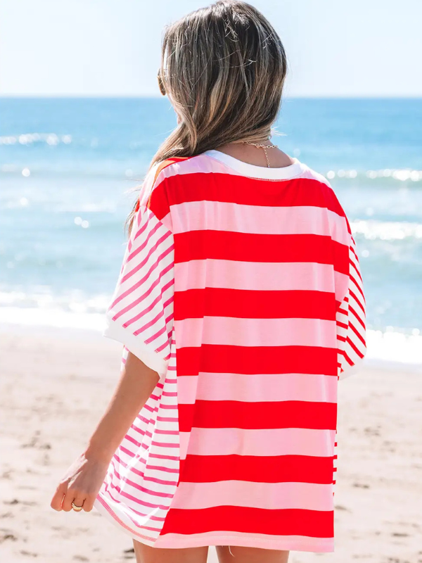 Red + Pink Stripe Top