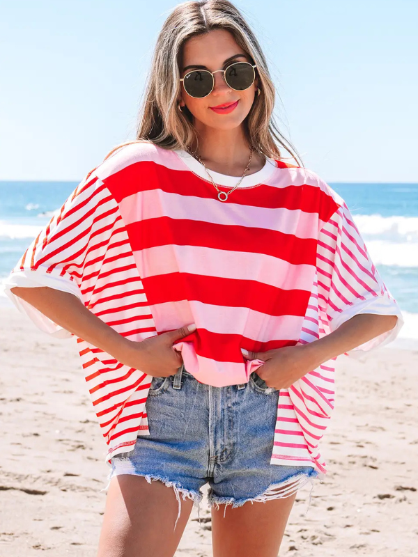 Red + Pink Stripe Top