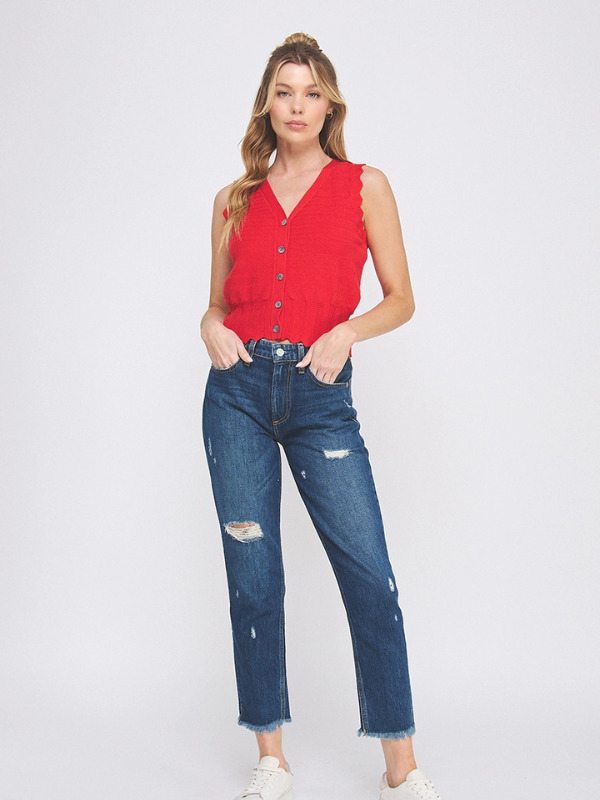 Red Scallop Pointelle Vest Top