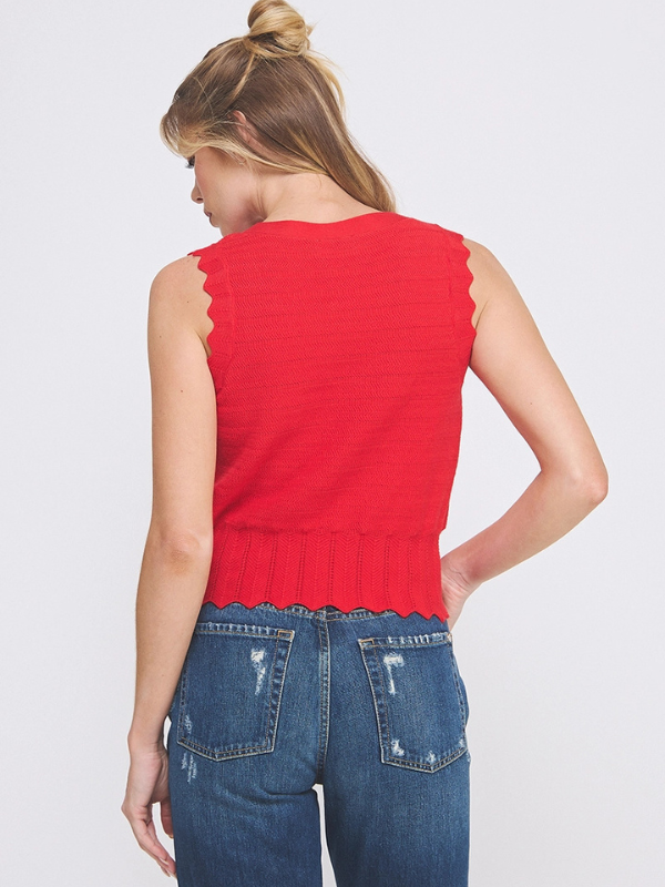 Red Scallop Pointelle Vest Top