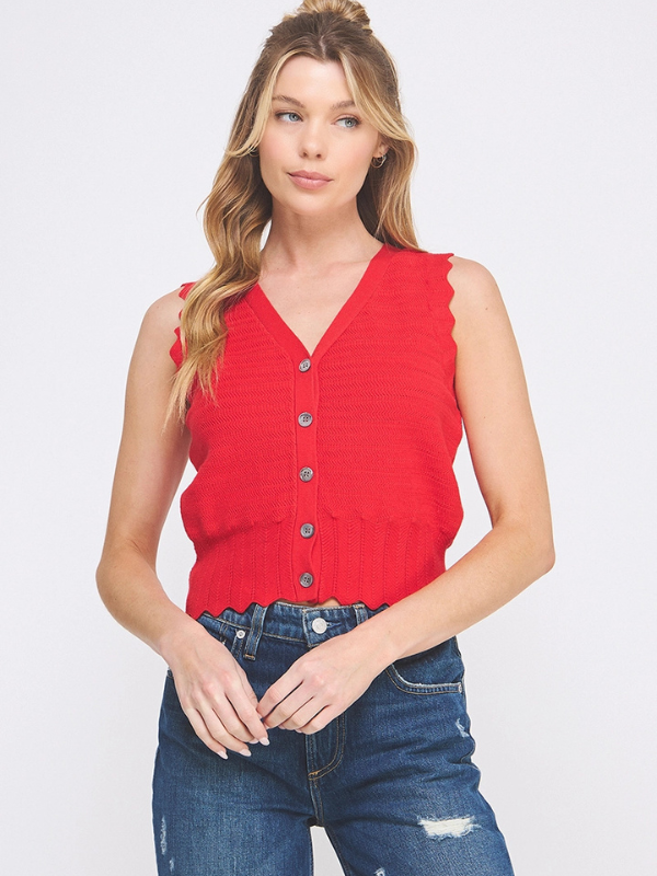 Red Scallop Pointelle Vest Top