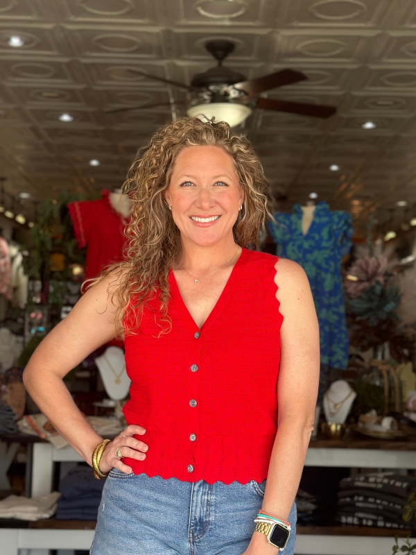Red Scallop Pointelle Vest Top