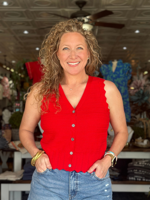 Red Scallop Pointelle Vest Top