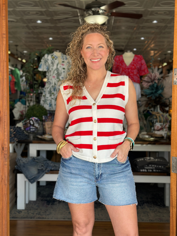 Red + White Sailor Sweater Vest
