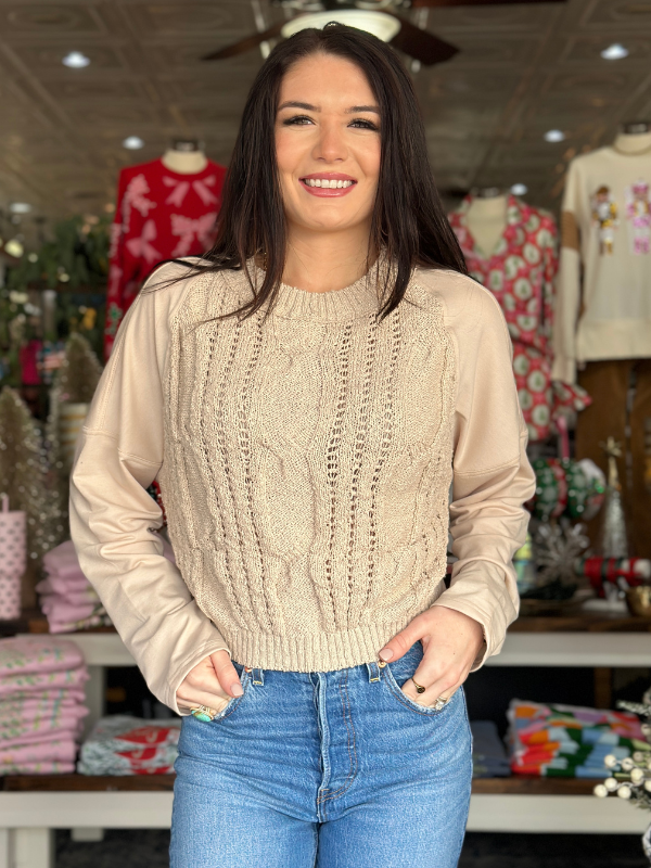 Sand Raglan Sleeve Knit Terry Top