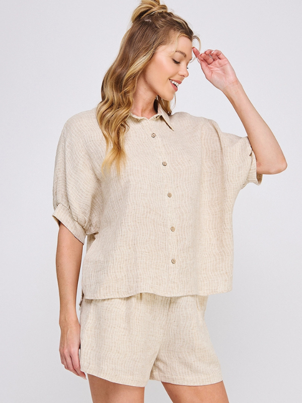 Sand Wavy Linen Top