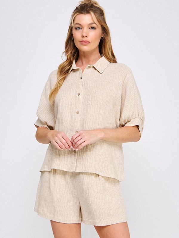 Sand Wavy Linen Top