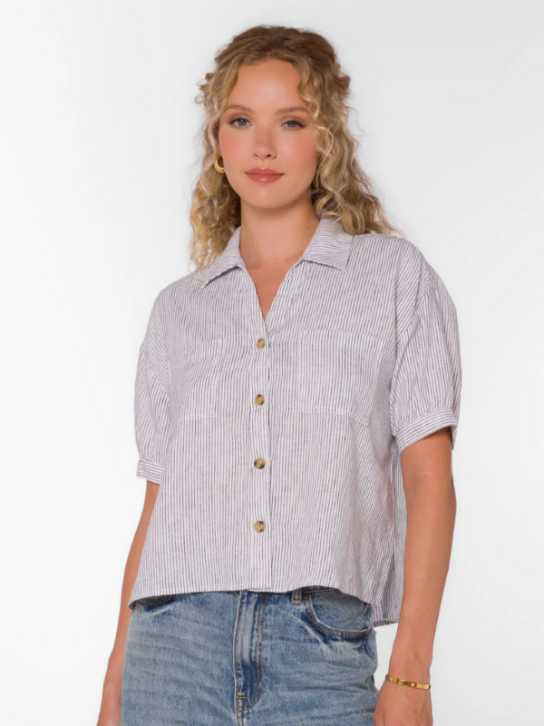 Selena Black Stripe Puff Sleeve Top