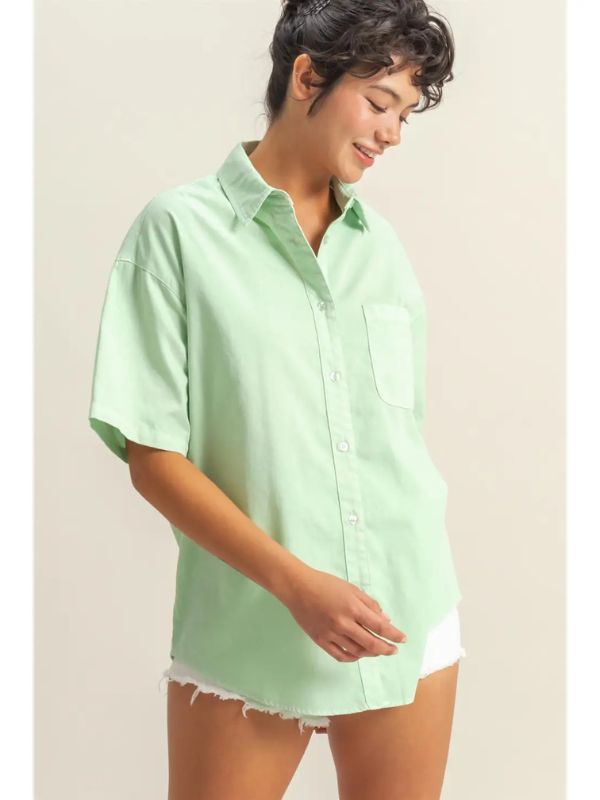 Short Sleeve Oversized Button Down Shirt - Mint