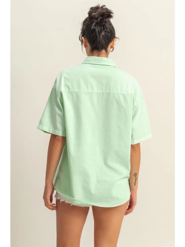 Short Sleeve Oversized Button Down Shirt - Mint