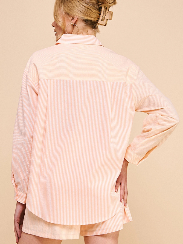 Tangerine Stripe Cotton Button Up