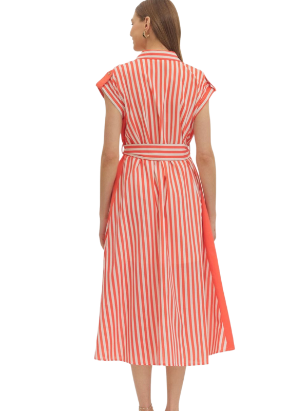 Tangerine Striped Midi Shirt Dress - Themasonboutique