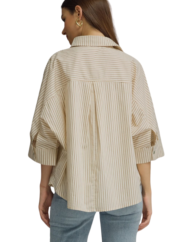 Taupe + Brown Striped Collared Button Up Top