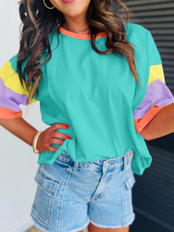 Teal + Orange Colorblock Top