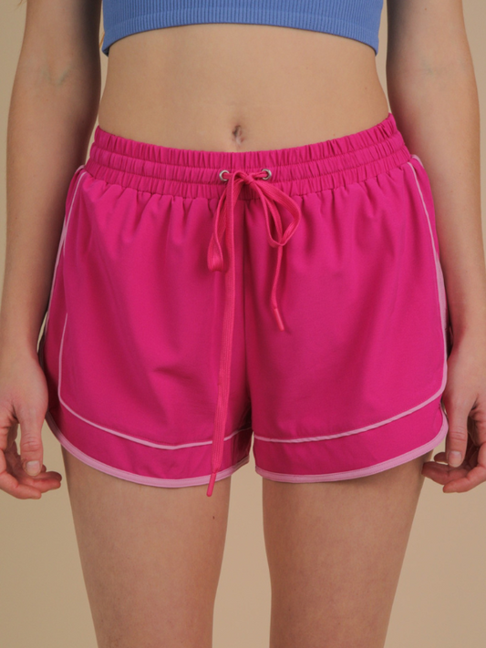 Two Toned Lined Active Shorts - Fuchsia
