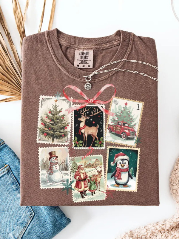 Vintage Christmas Stamps Graphic Tee