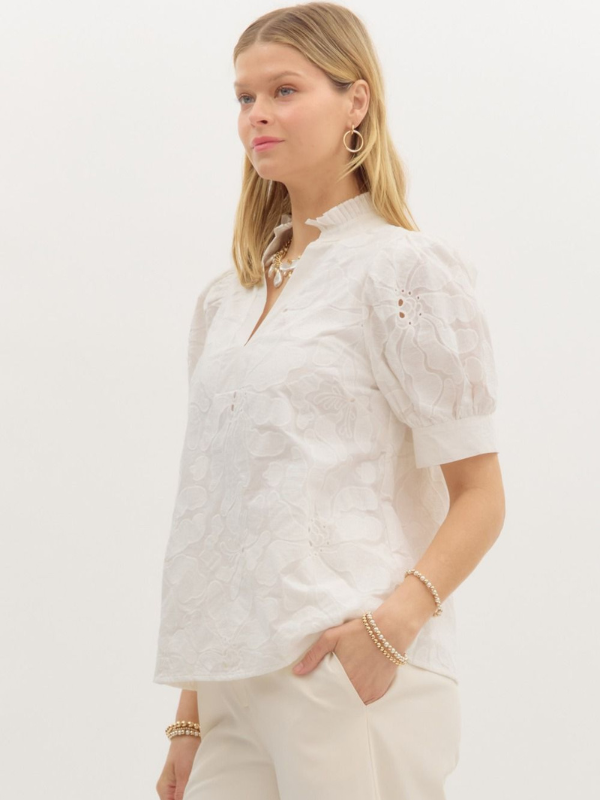 White Floral Embroidered Top
