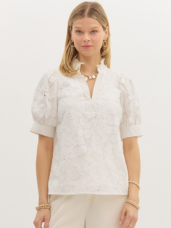 White Floral Embroidered Top