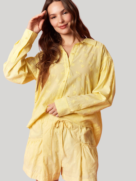 Yellow Eyelet Long Sleeve Button Up - Themasonboutique