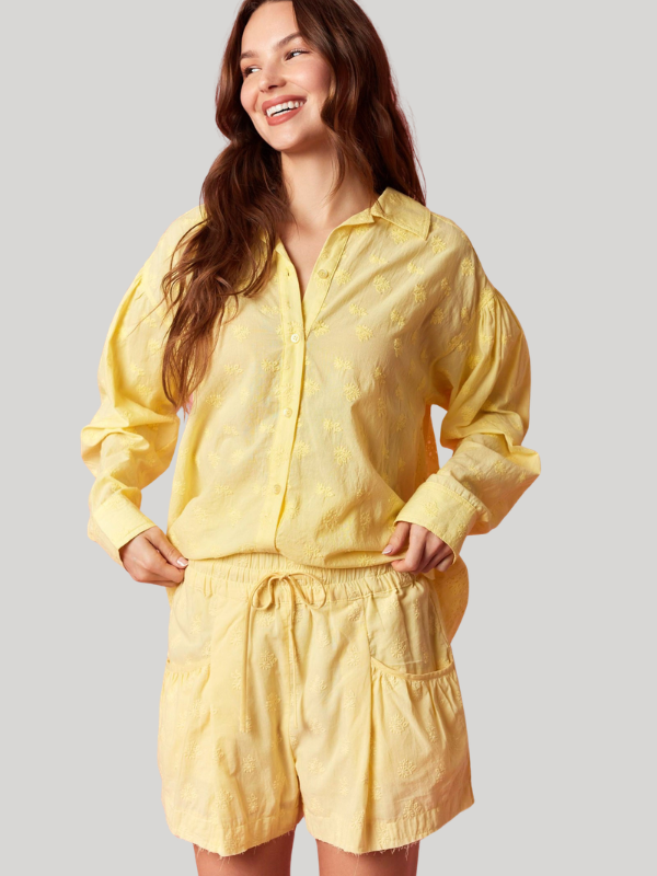 Yellow Eyelet Long Sleeve Button Up - Themasonboutique