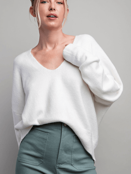 Off White Ultra-Soft V-Neck Sweater