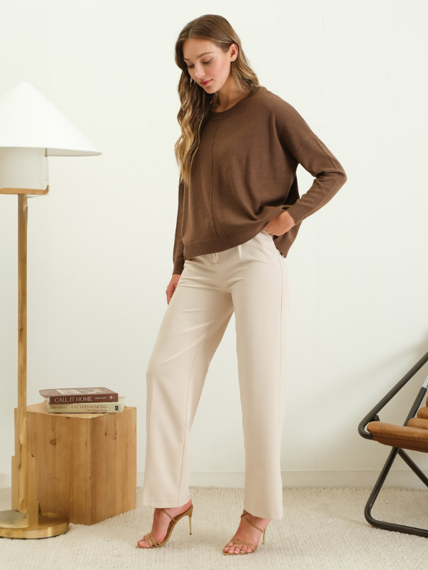 Brown Drop Shoulder Lightweight Sweater - Themasonboutique