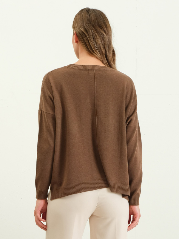 Brown Drop Shoulder Lightweight Sweater - Themasonboutique