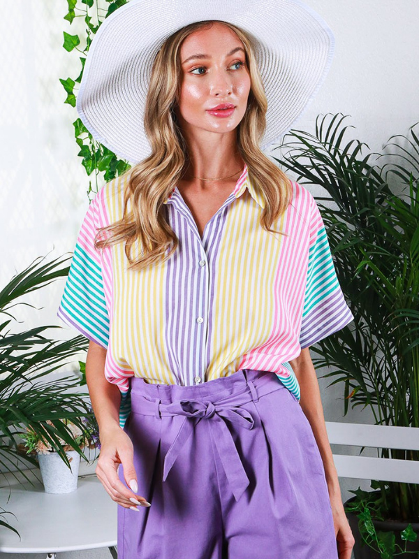 Multi Stripe Collared Button Up - Themasonboutique