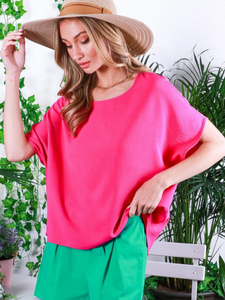 Fuchsia Boat Neck Woven Top - Themasonboutique