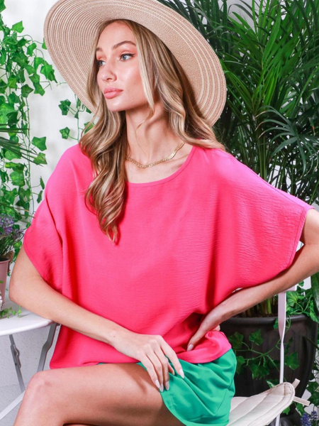 Fuchsia Boat Neck Woven Top - Themasonboutique