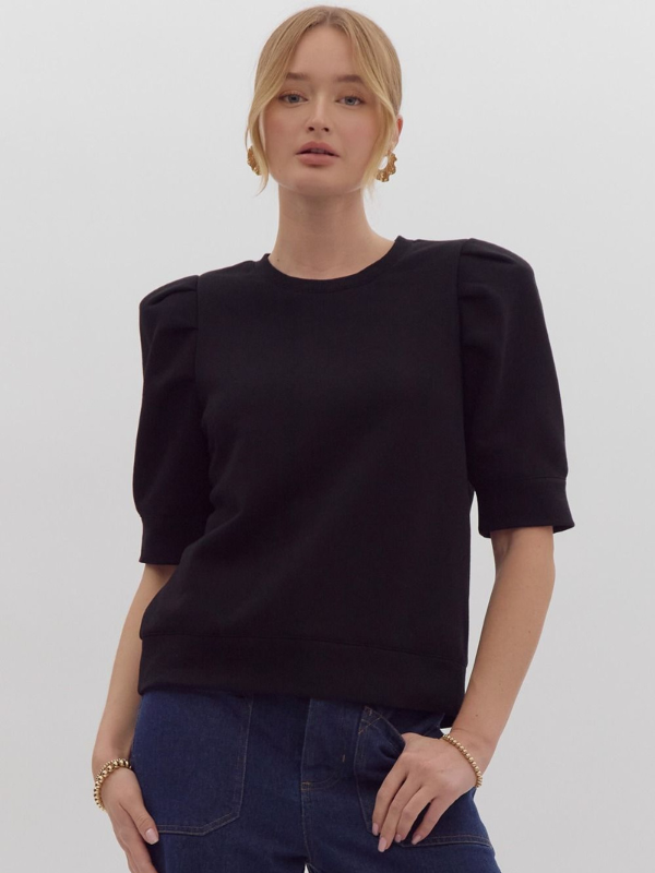 Black Puff Short Sleeve Sweater - Themasonboutique