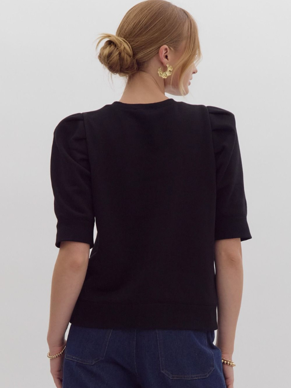 Black Puff Short Sleeve Sweater - Themasonboutique