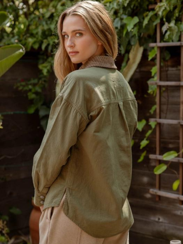 Olive Corduroy Collar Shacket - Themasonboutique